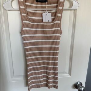 Mirosery Women's Ribbed Striped Tank Top - Brown and White